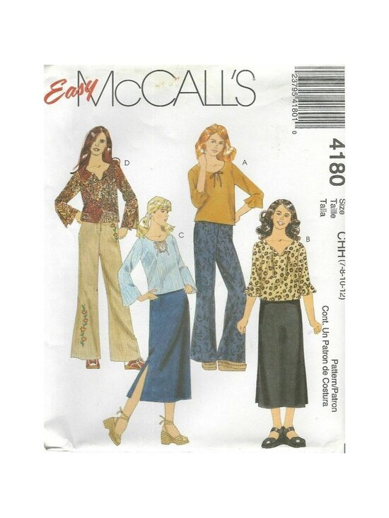 McCall's Other - Vintage Sewing Pattern McCalls 4180 Girls Top Pants & Skirt Size 7-8-10-12 UnCut